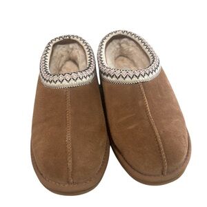 Quince Womens Australian Shearling  Suede Clog Slipper Brown 8